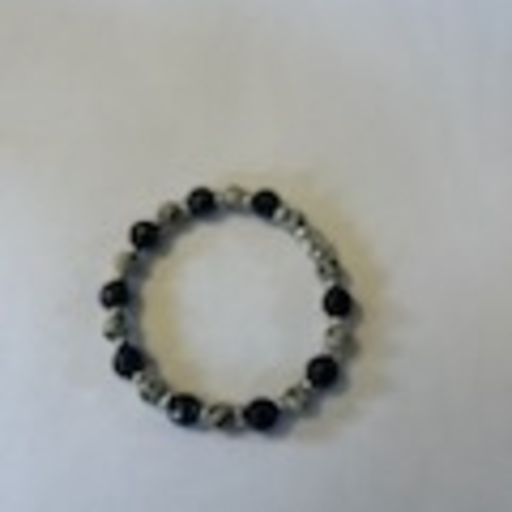 Jelly's Jewelry and Boutique Handcrafted Black/Gray(Dalmation)Beaded Bracelet